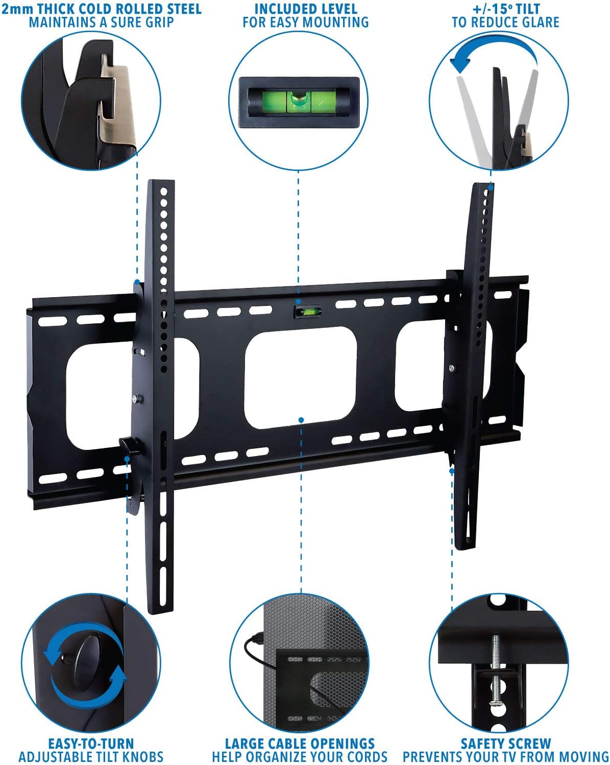 Tilt TV Wall Mount Bracket for Flat Screens, 32” – 65”, Black Pack of 2 C2777