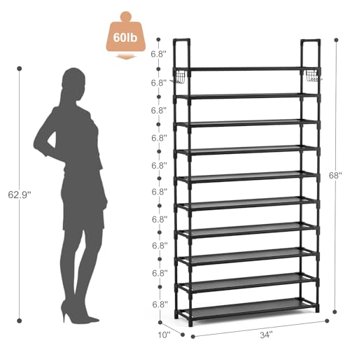 10 Tiers 50 Pairs Black Metal Shoe Rack M57903
