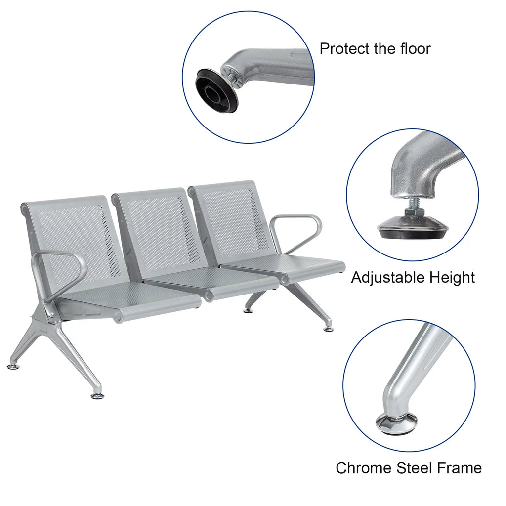 3-Seat Office Guest Waiting Chair Bench with Steel Frame U56244