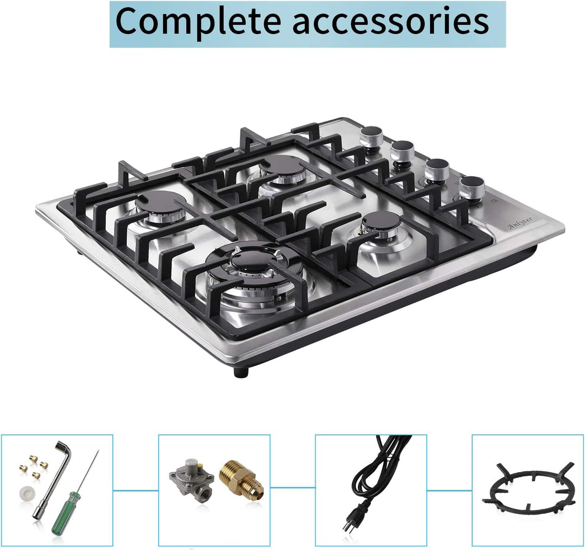24 Inch 4 Burners Built-in Stainless Steel Gas Cooktop D664