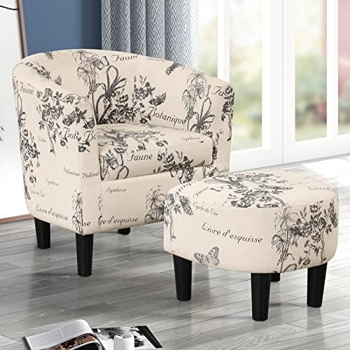 Modern Accent Chair with Ottoman Upholstered Barrel Chair with Foot V583123