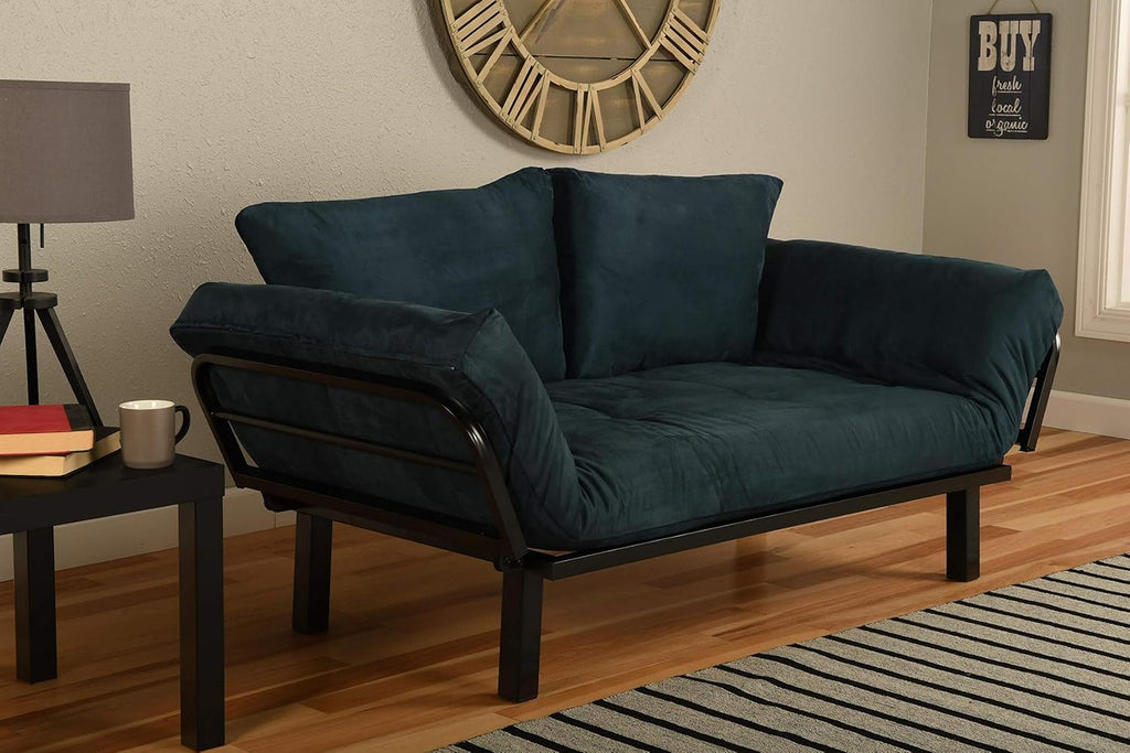 Black Lounger Frame with Suede Navy Mattress V737