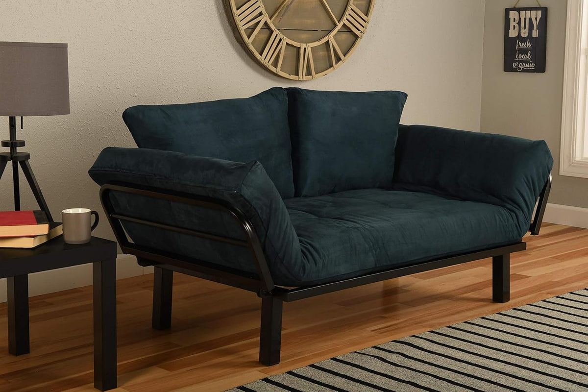 Black Lounger Frame with Suede Navy Mattress V737
