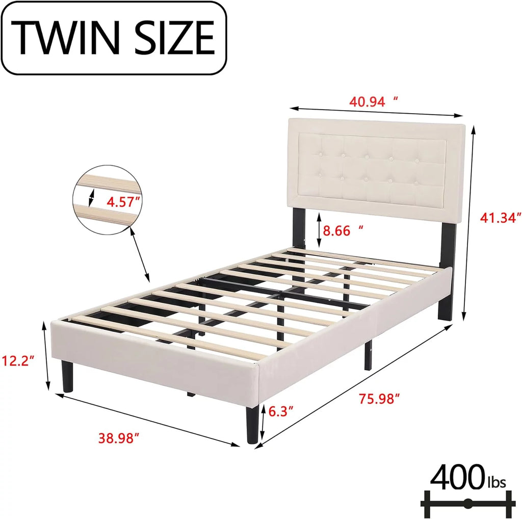 Pink Velvet Upholstered Platform Bed Frame Twin Size Z5784