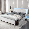 Queen Size White Upholstered Platform Bed Frame with 4 Storage Drawers R33397