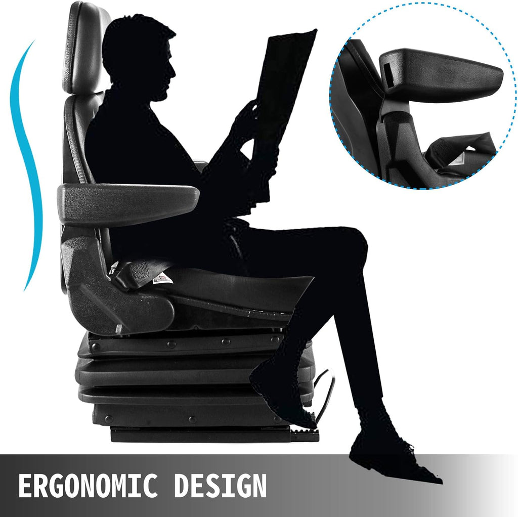 Suspension Seat with Slide Rails, Adjustable Backrest Headrest Armrest, Foldable Heavy Duty P2592