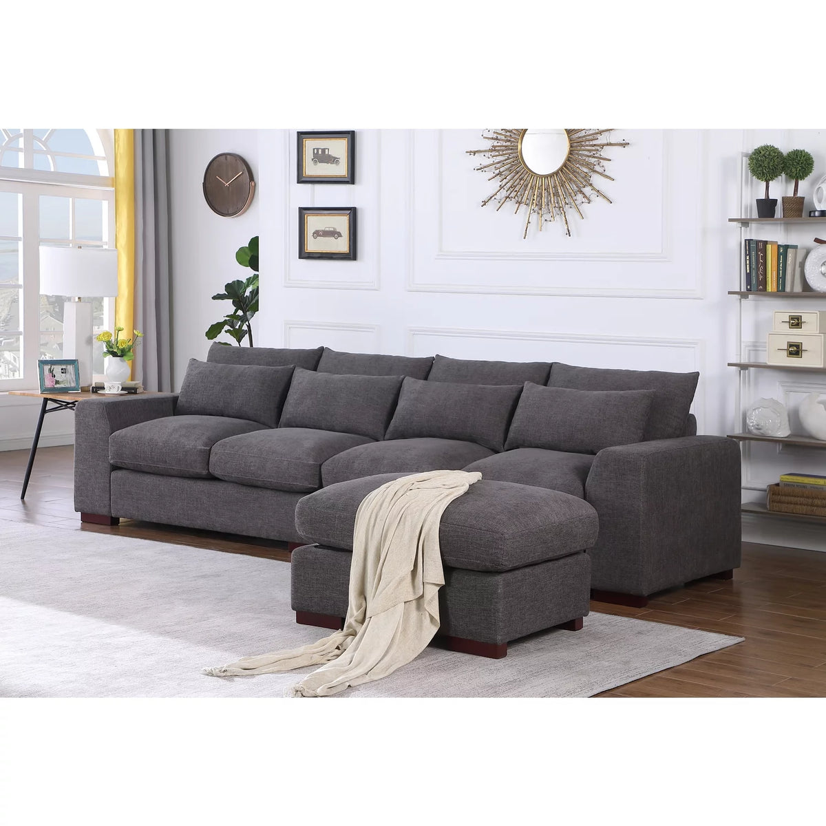 Dark Gray Fabric Modular Reversible Sectional Sofa & Ottoman D807662