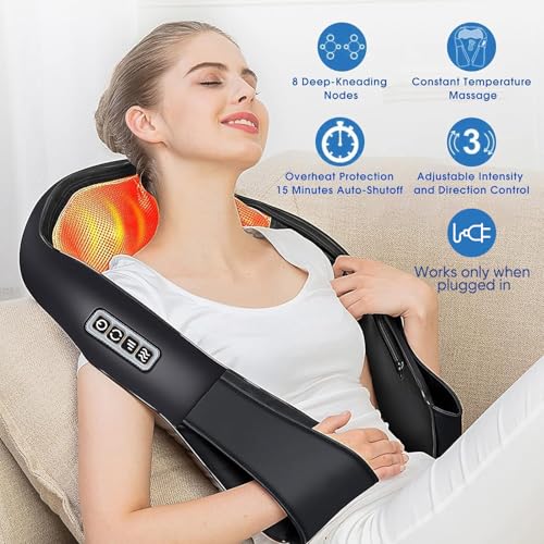 Shiatsu Back and Neck Massager with Heat, Electric Massage Pillow V70049