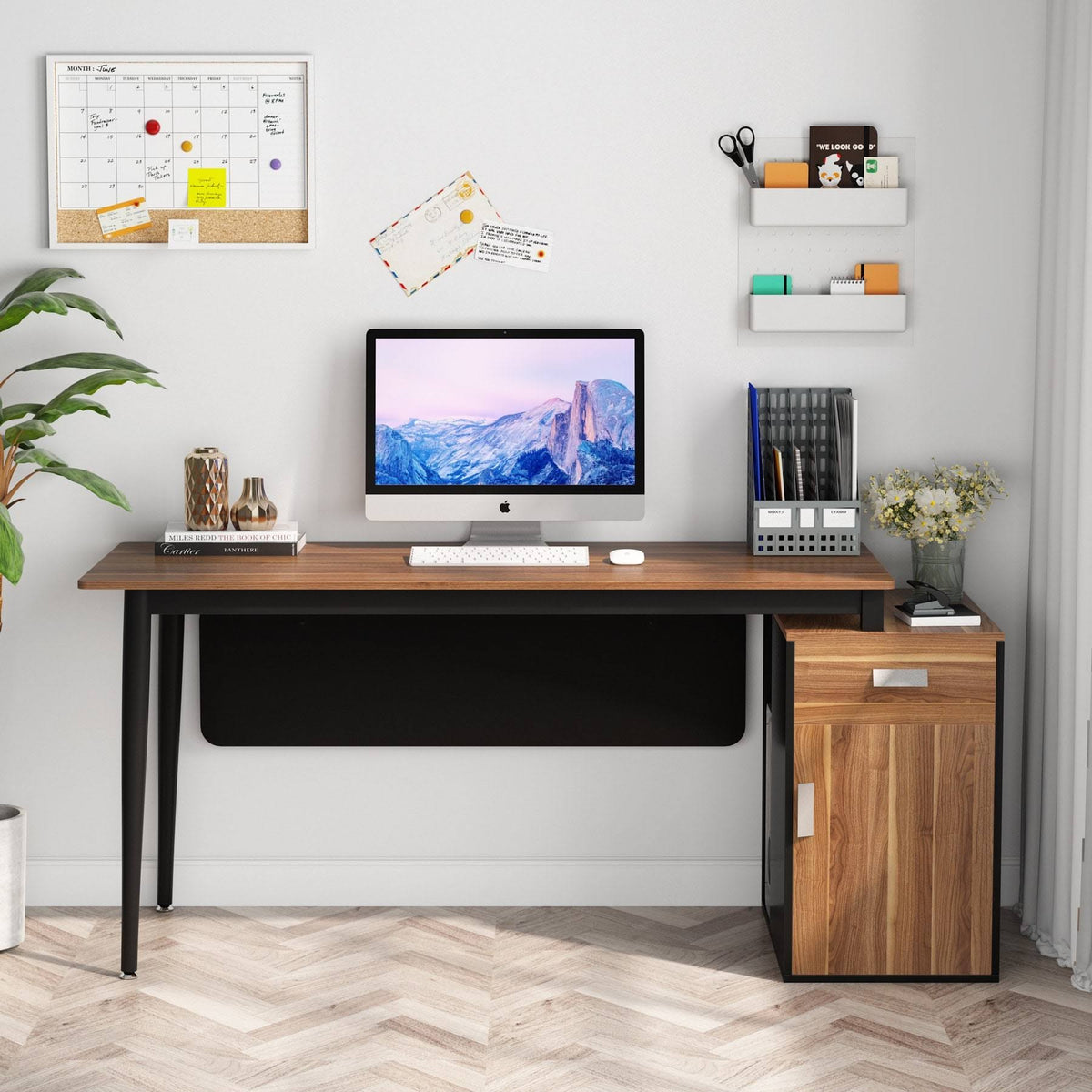 55 inch Computer Desk with Drawers and Storage Cabinet S3003