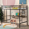 Full Size Black Metal Loft Bed with Desk and Shelves M8911