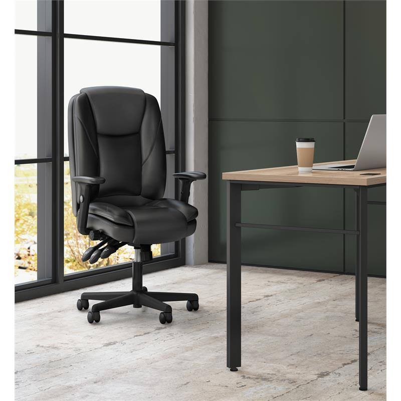 Black Leather High-Back Office Chair with Lumbar Support L640873