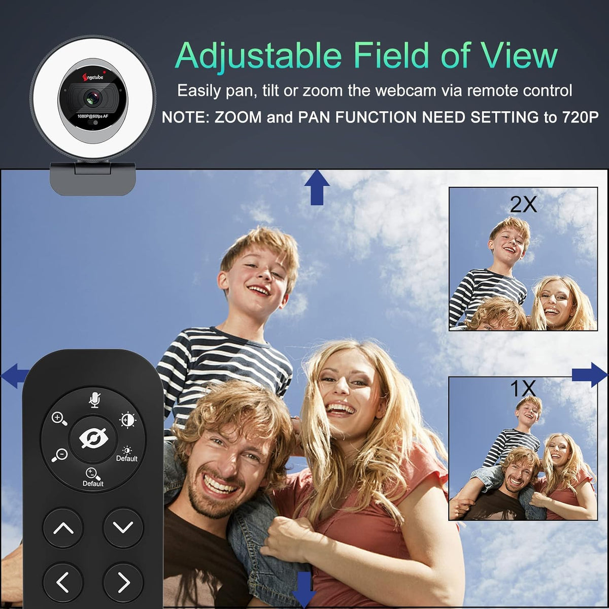 1080P 60FPS 2X Digital Zoom Streaming Webcam with Ring Light and Privacy Cover U113