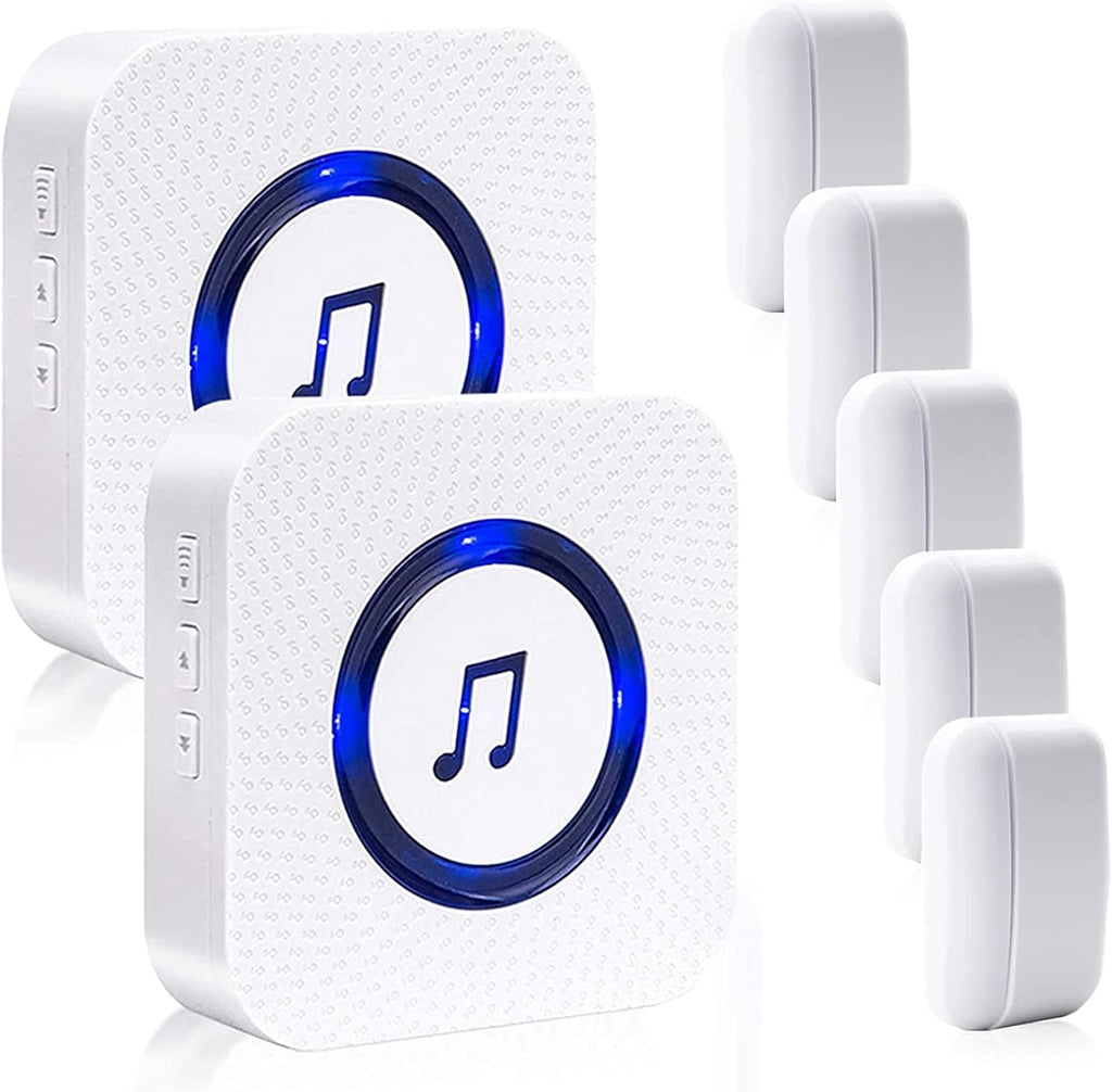 White Pack of 2 Wireless Door Chime with 55 Melodies, 5 Alarms, 1000 ft Range J93635