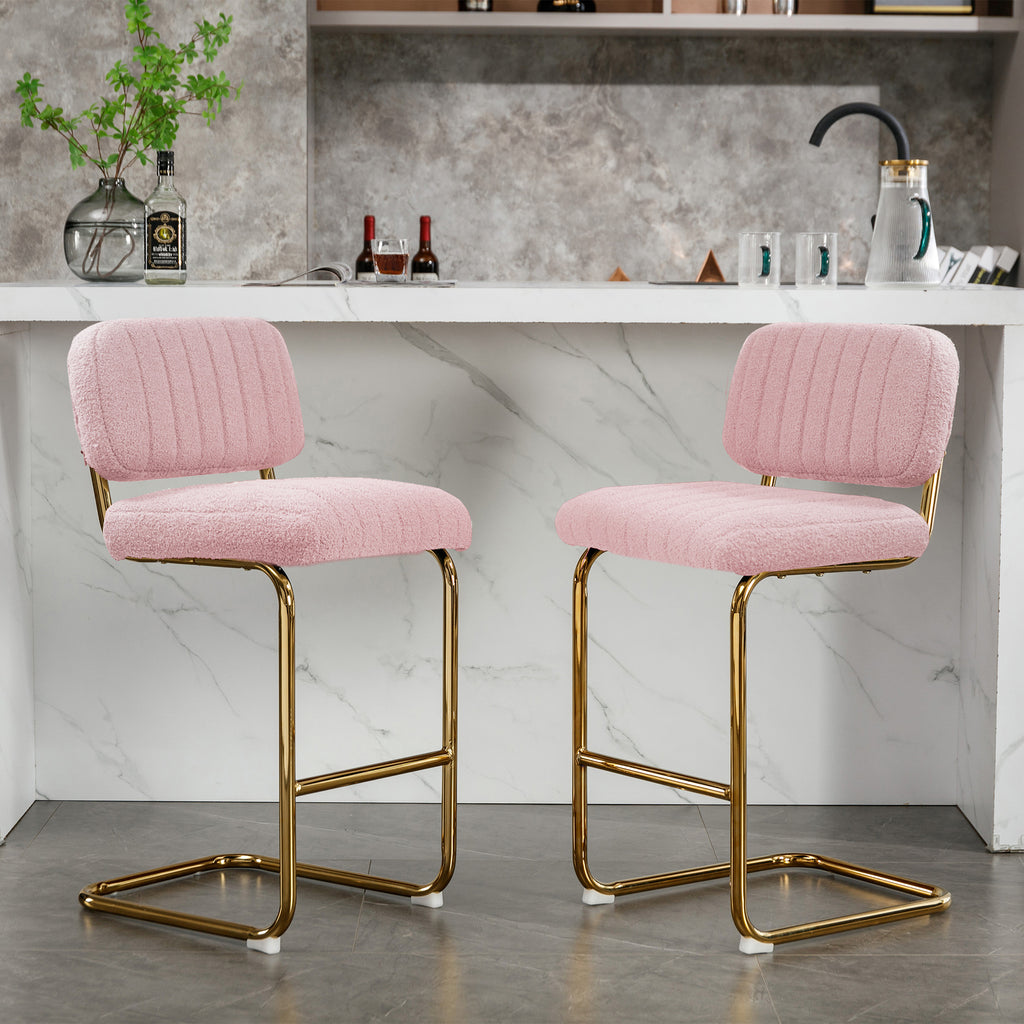 Pink Boucle Fabric Counter Height Bar Stools Set of 2 B26029