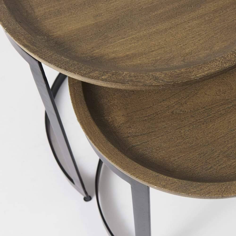 Light Brown Wood Round Nesting Side Tables Set of 2 Q712