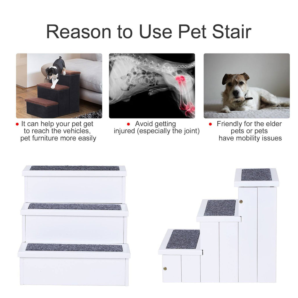 White 3 Step Wooden Non Slip Pet Stairs N14064