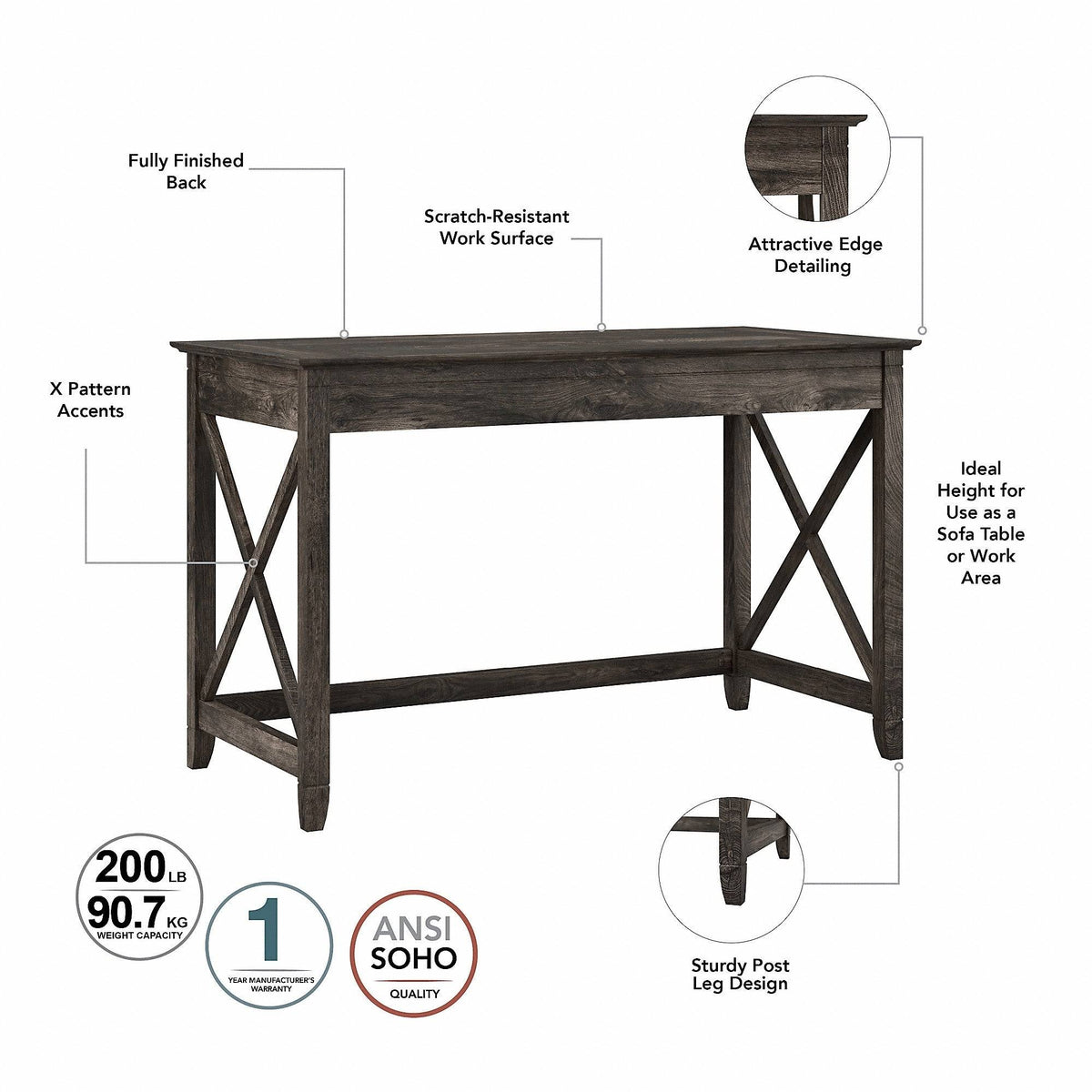 48-Inch Writing Desk with Lateral File Cabinet Y72596