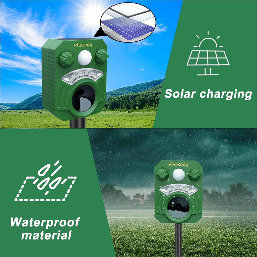 Waterproof Solar Ultrasonic Animal Repeller with Motion Activated LED Flashing Lights B991179