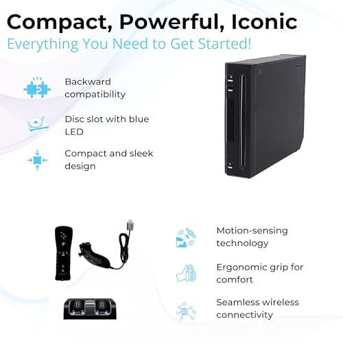 Black Wii Console with 2 Remotes, 2 Nunchucks, Dual Dock Stand, Sensor Bar, AV Cable Q93315