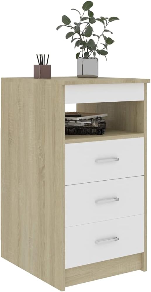White Sonoma Oak Chipboard Drawer Cabinet R593