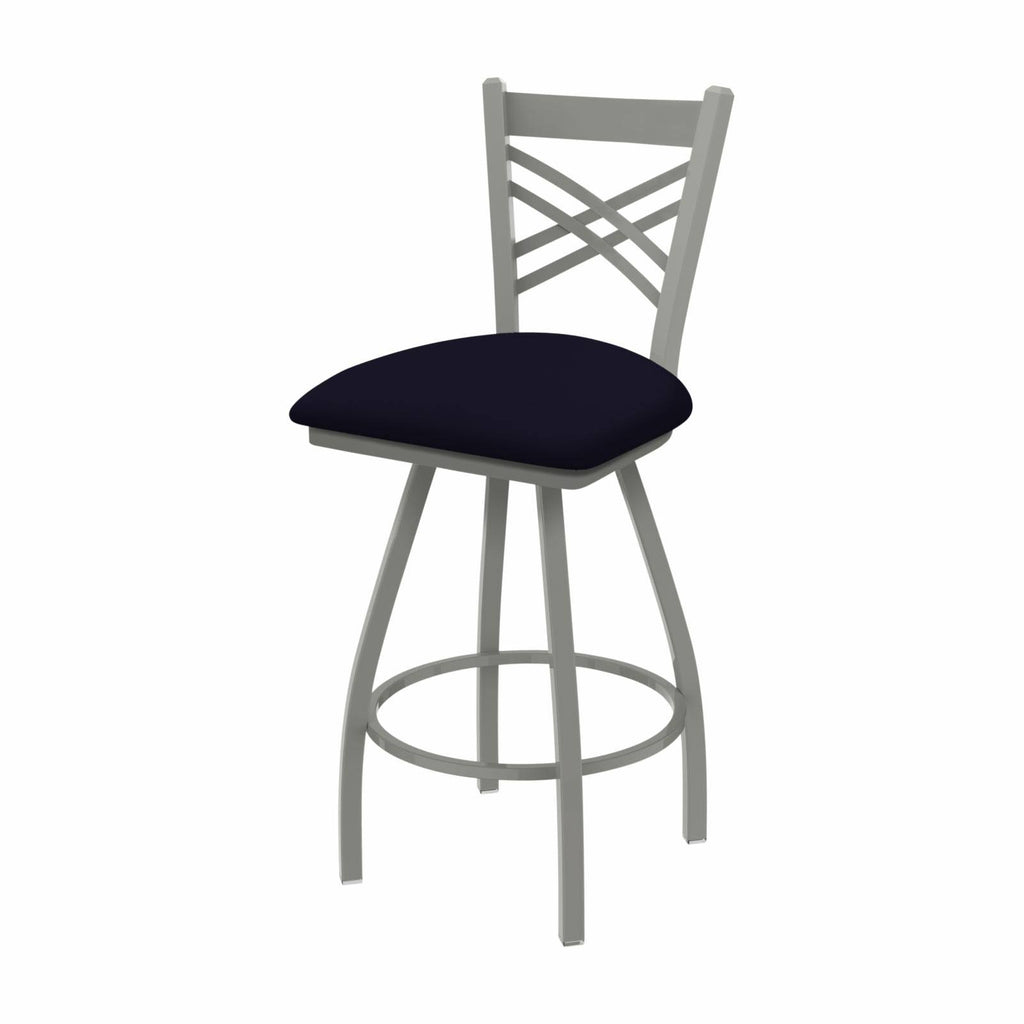 Anodized Nickel Swivel Stool with Dark Blue Seat L235