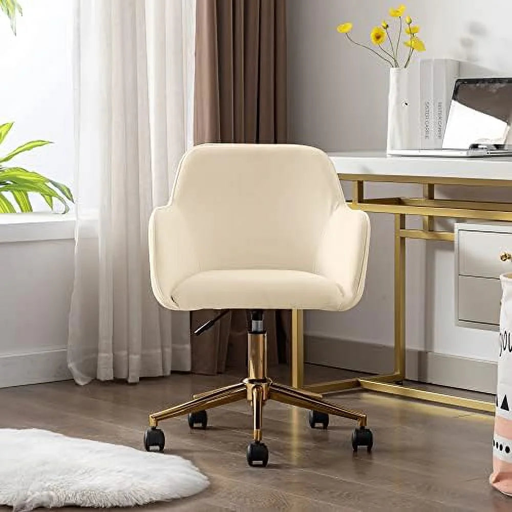 Velvet Desk Chair with Woven Backrest and Gold Base I6138