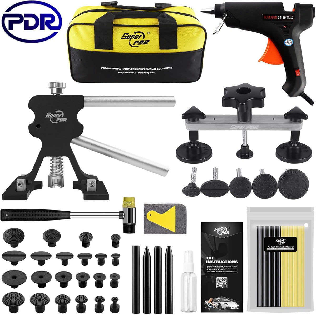 Black Dent Remover Tool Kit with Double Pole Bridge Dent Puller Pack of 2 G87477