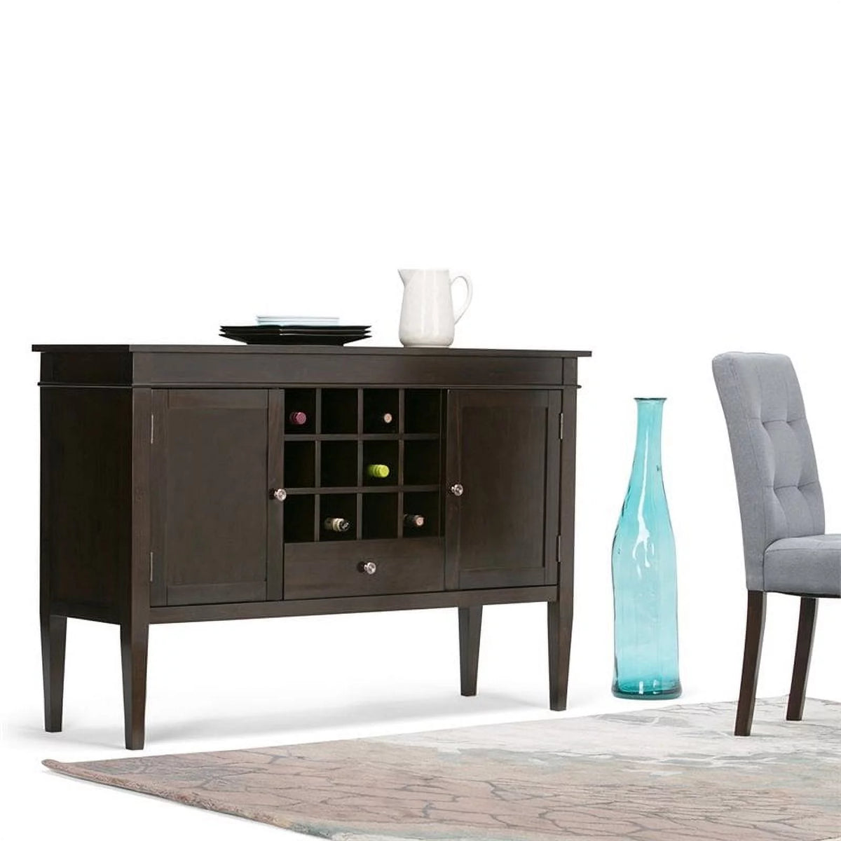 Brown Wood Sideboard Buffet Credenza and Wine Rack A282336