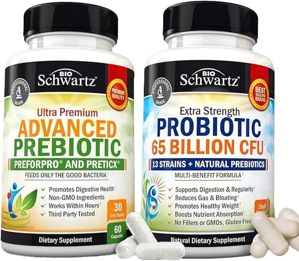 65 Billion CFU Daily Probiotic Supplement Plus Advanced Prebiotic Gut Health Supplement L15686
