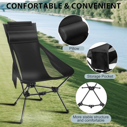 Lightweight Foldable Camping Chair with Headrest and Storage Bag Y892660