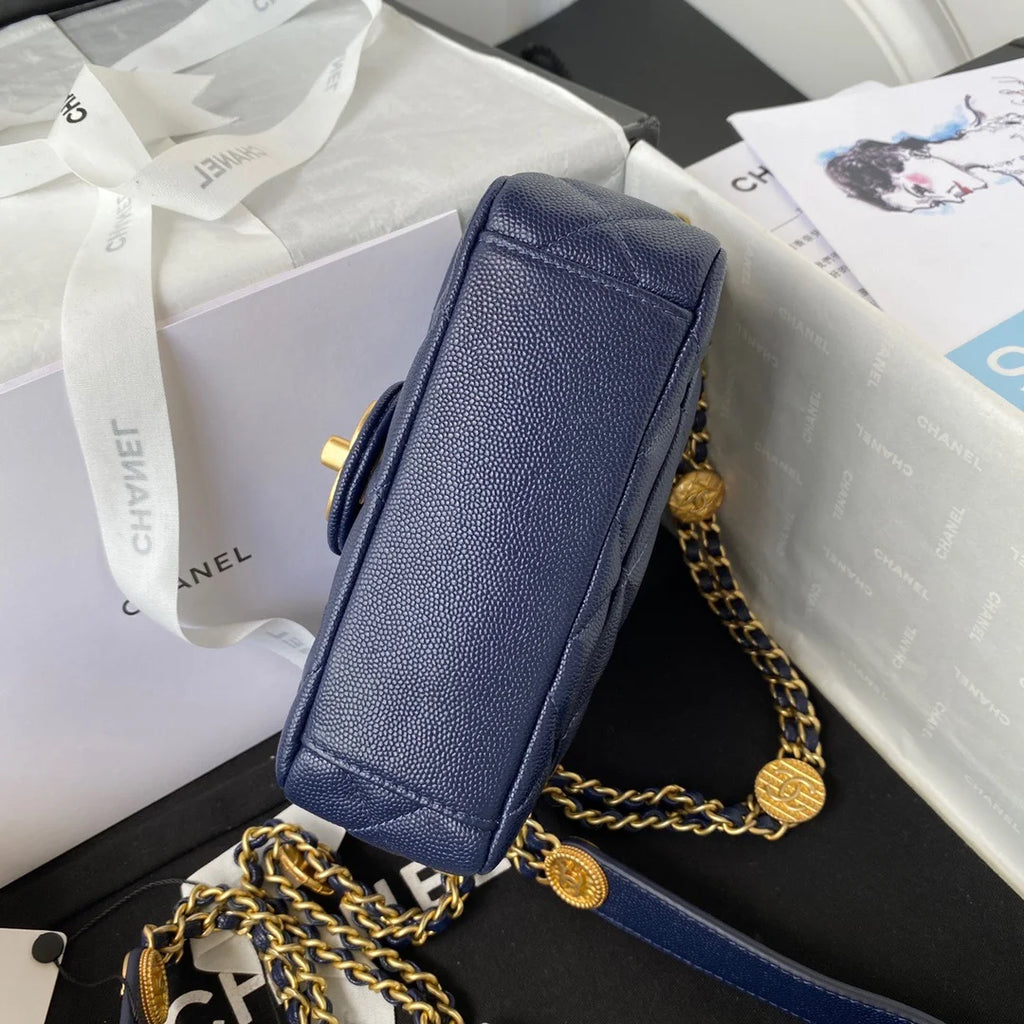 Navy Blue Mini Flap Bag with Top Handle T492931