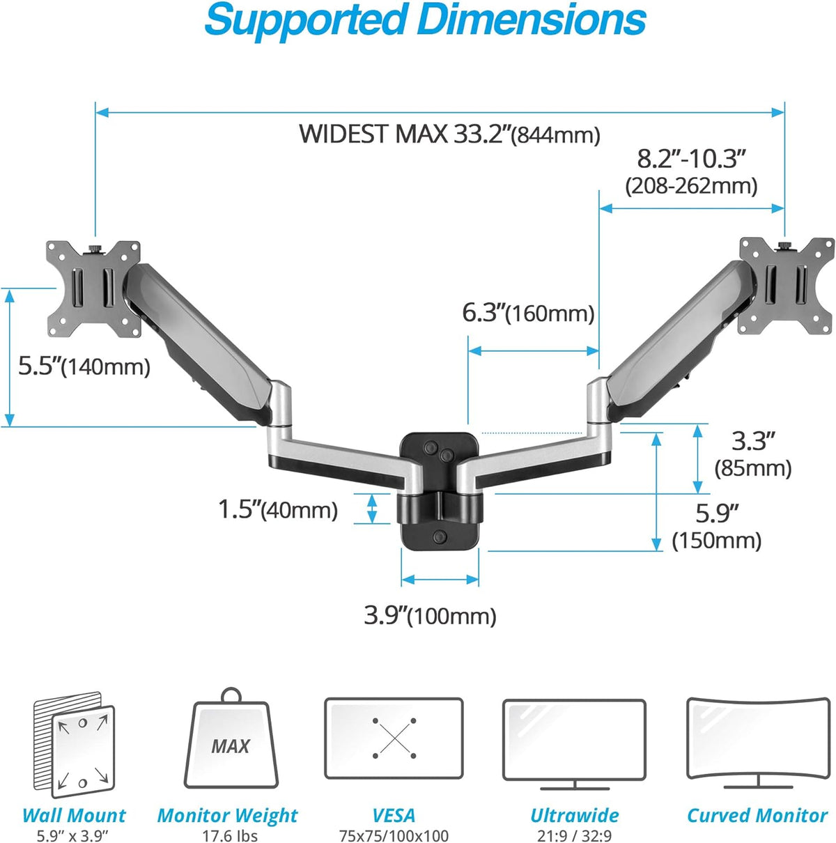 Dual 13-32 Monitor Wall Mount Full Motion Adjustable Monitor Arm A715672