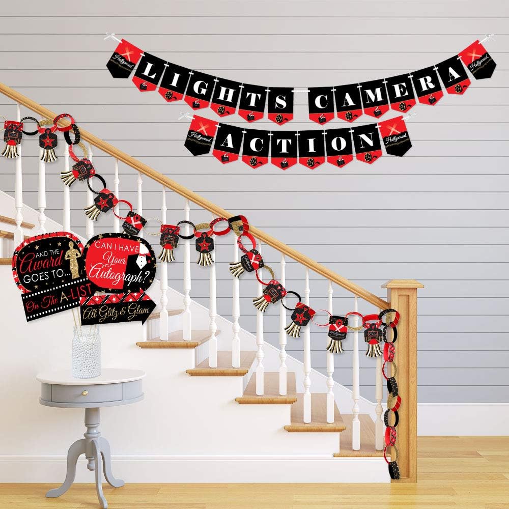 Red Carpet Hollywood Banner and Photo Booth Decorations Party Supplies Kit C94822