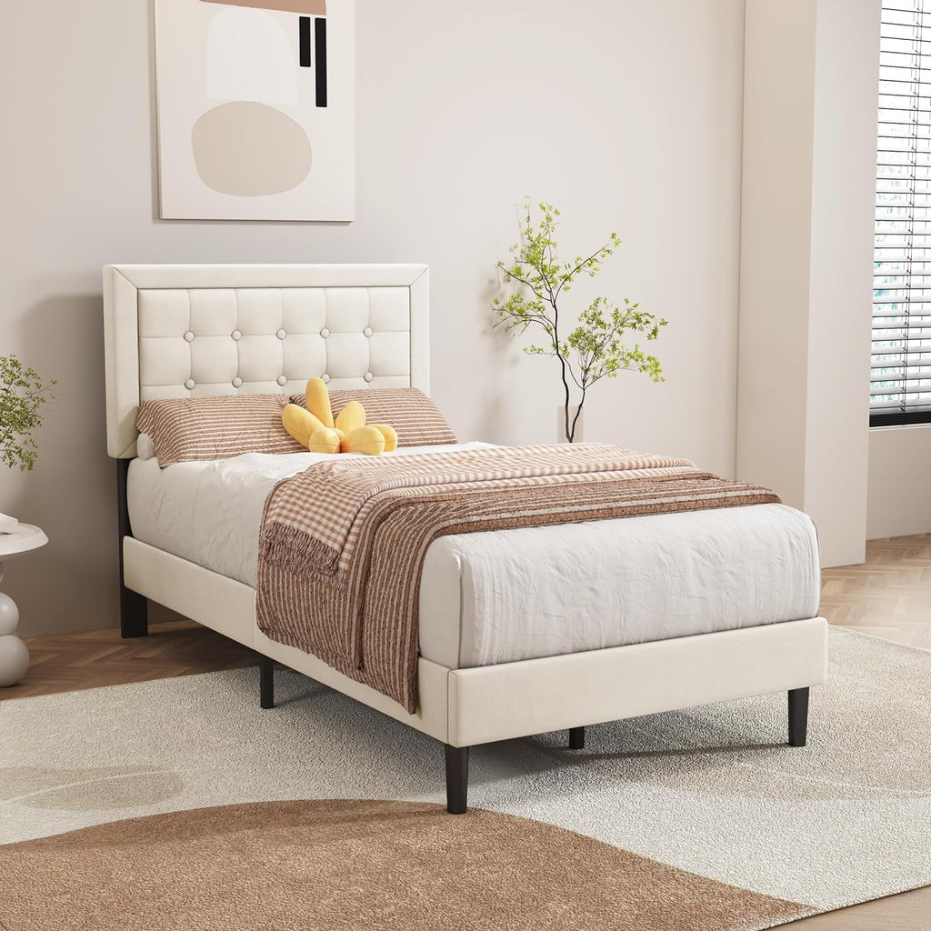 Pink Velvet Upholstered Platform Bed Frame Twin Size Z5784