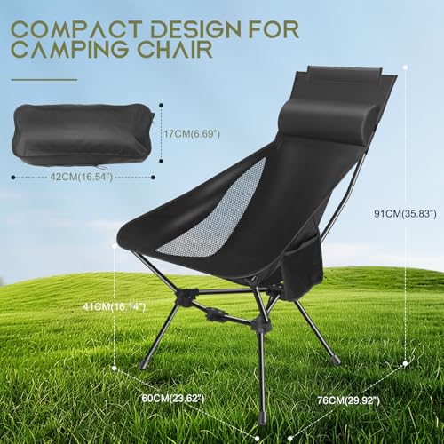 Lightweight Foldable Camping Chair with Headrest and Storage Bag Y892660