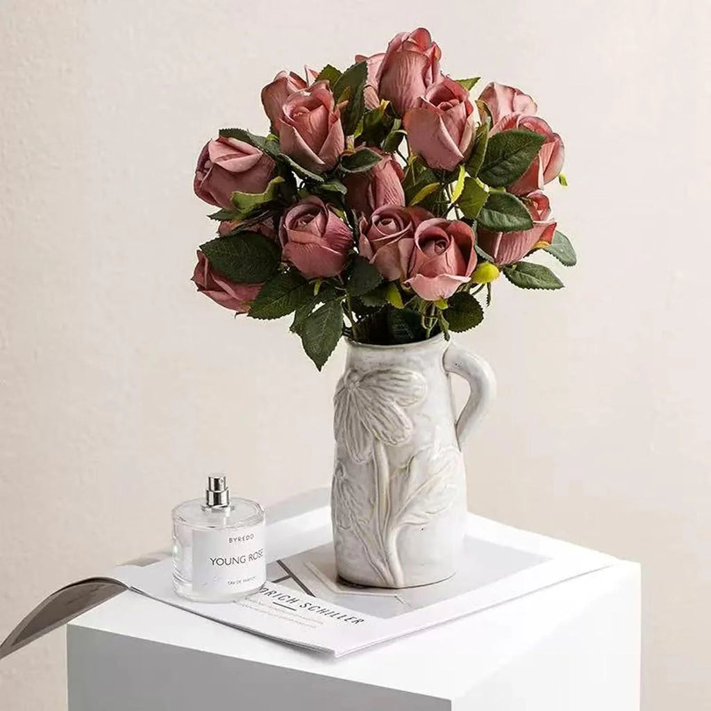 White Ceramic Vase with Handle R315