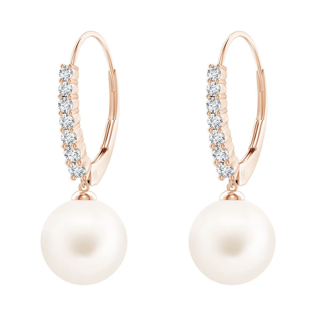 14K Rose Gold Freshwater Cultured Pearl Drop Earrings with Diamond H763