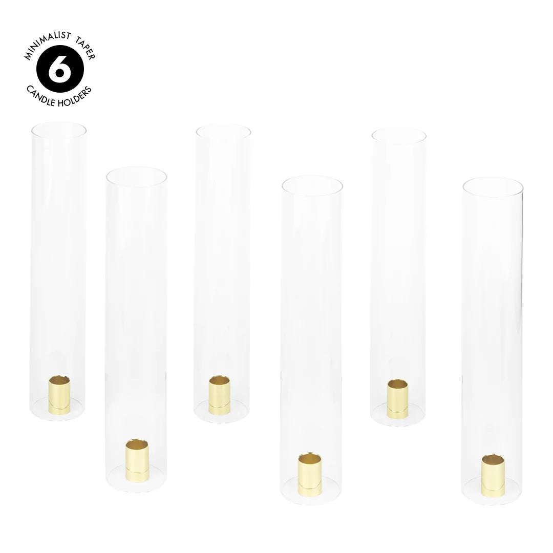 14" Tall Set of 6 Hurricane Glass Taper Candle Holders X853325