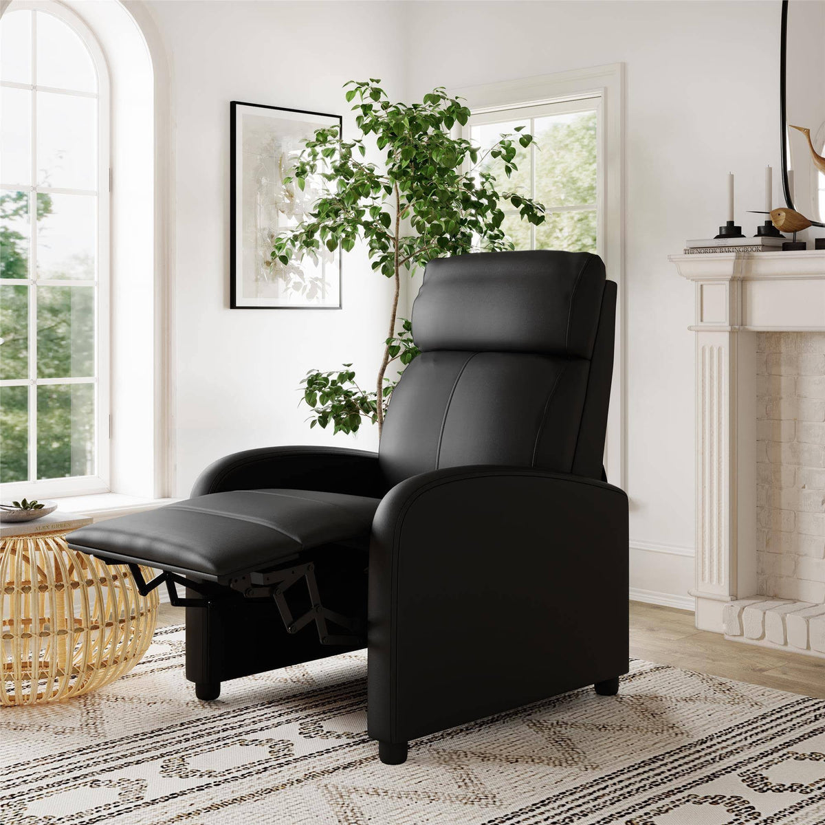 Black Faux Leather Pushback Recliner V791