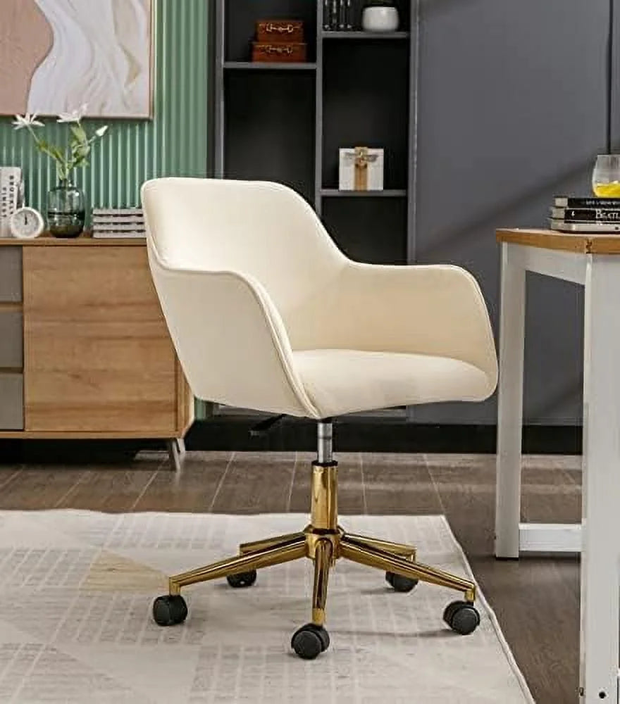 Velvet Desk Chair with Woven Backrest and Gold Base I6138
