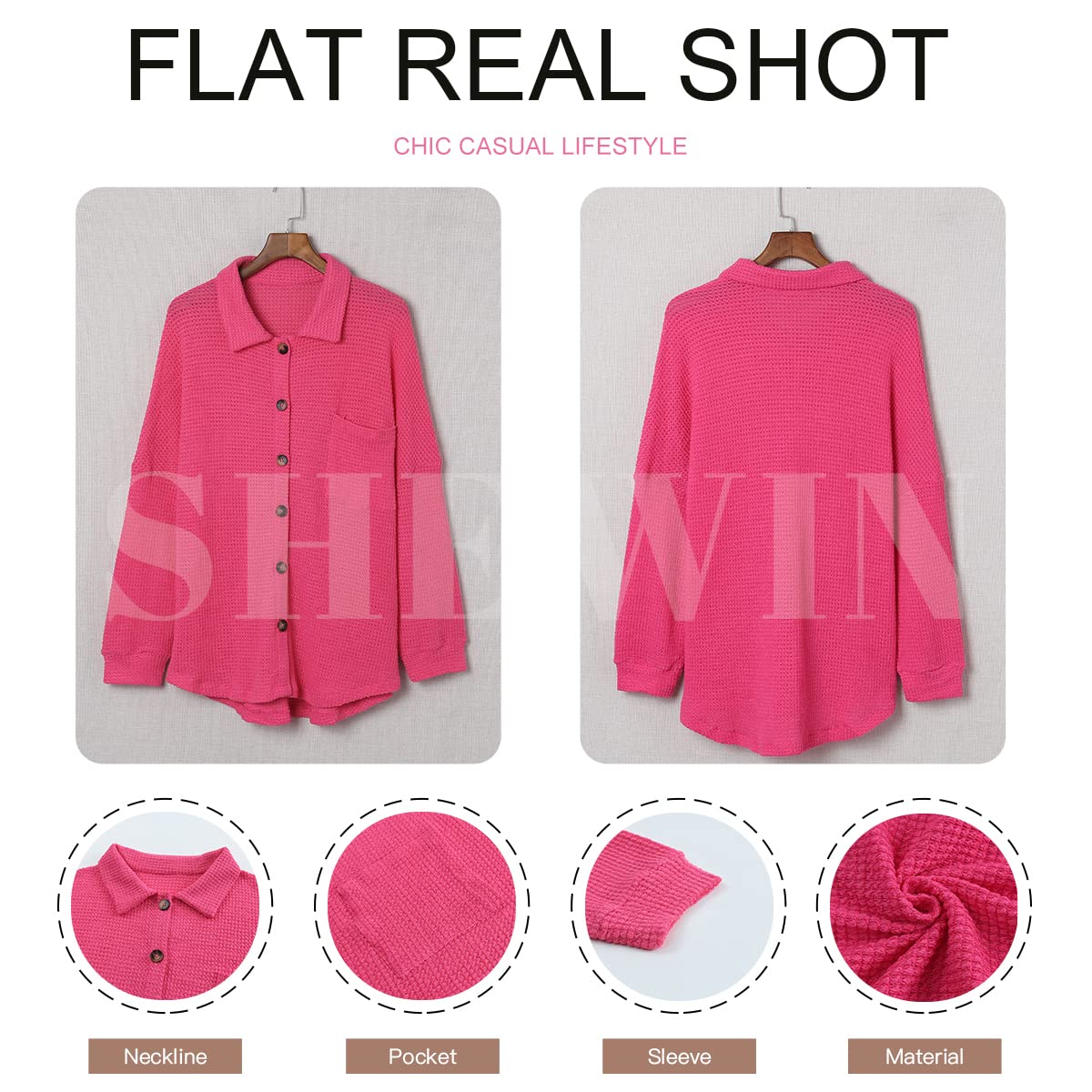 Pink Oversized Waffle Knit Shacket A794443