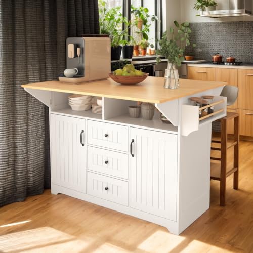 Black Kitchen Island with 2 Drop Leaf, 3 Drawers, Storage Cabinet I2003