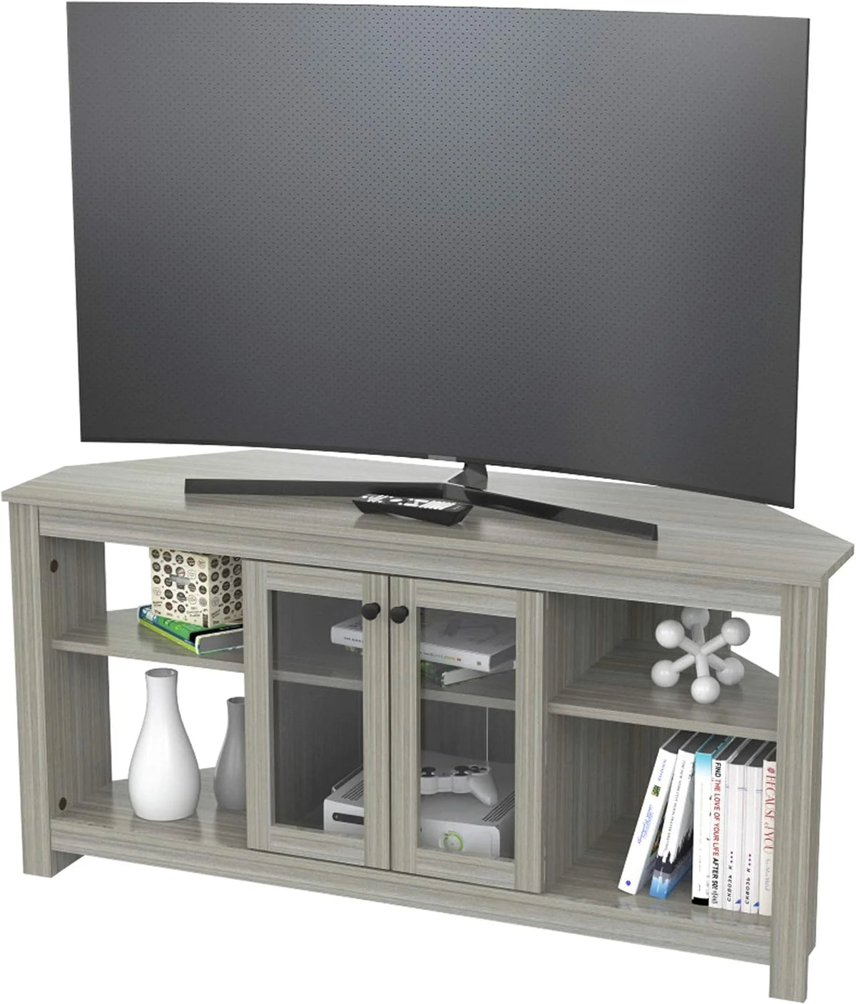 Oak Corner TV Stand with Glass Doors F682428