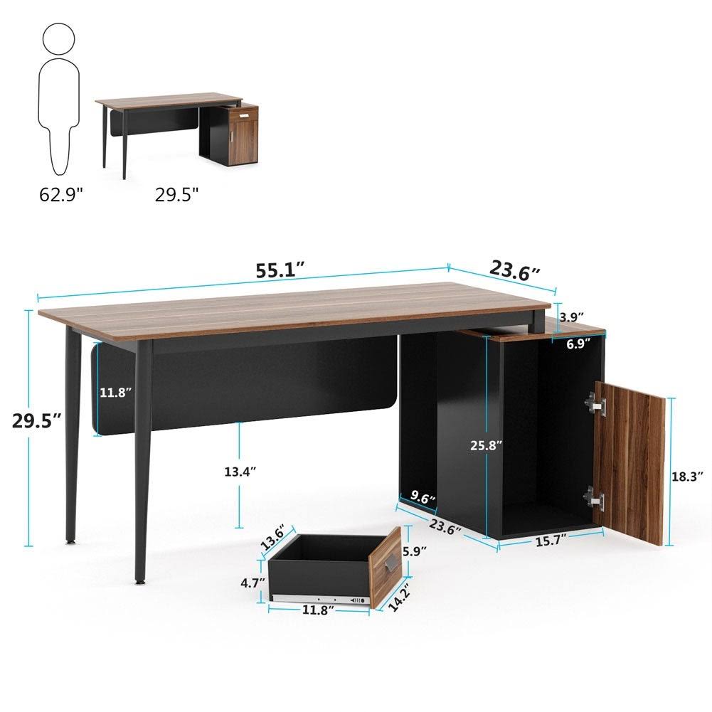 55 inch Computer Desk with Drawers and Storage Cabinet S3003