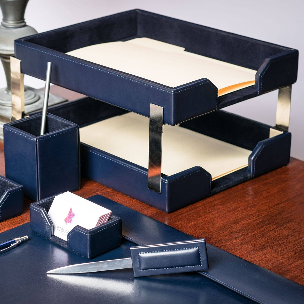 Navy Blue Bonded Leather Letter Trays Z135897