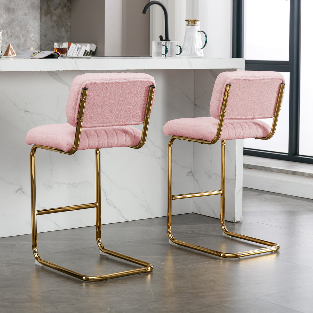 Pink Boucle Fabric Counter Height Bar Stools Set of 2 B26029