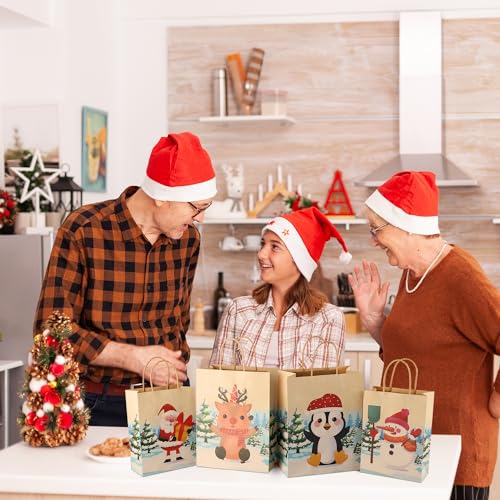 18 Pack Christmas Kraft Gift Bags with Tissue Papers D63783