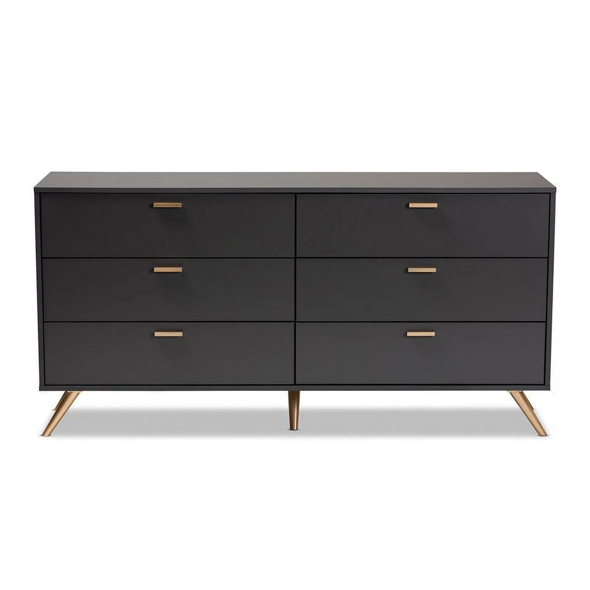 Dark Grey Gold Wood 6-Drawer Dresser S444