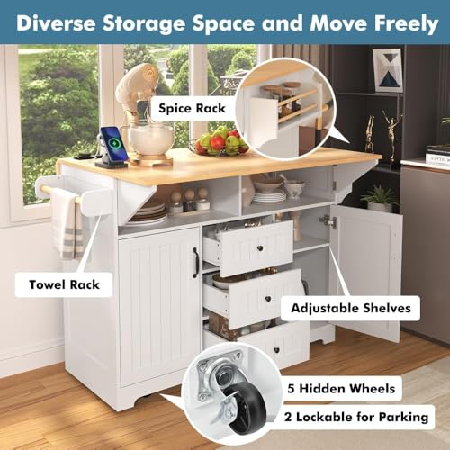 Black Kitchen Island with 2 Drop Leaf, 3 Drawers, Storage Cabinet I2003
