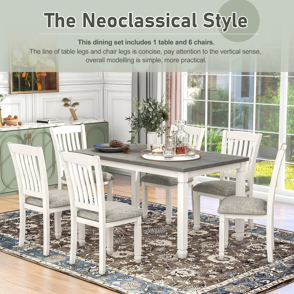Solid Wood 7-Pieces Dining Table Set with 6 Upholstered Chairs U4099